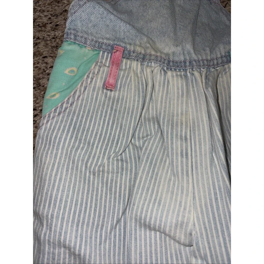 Vintage Lee Baby Denim Overalls Patchwork Striped Balloon 18m USA Rare Snap